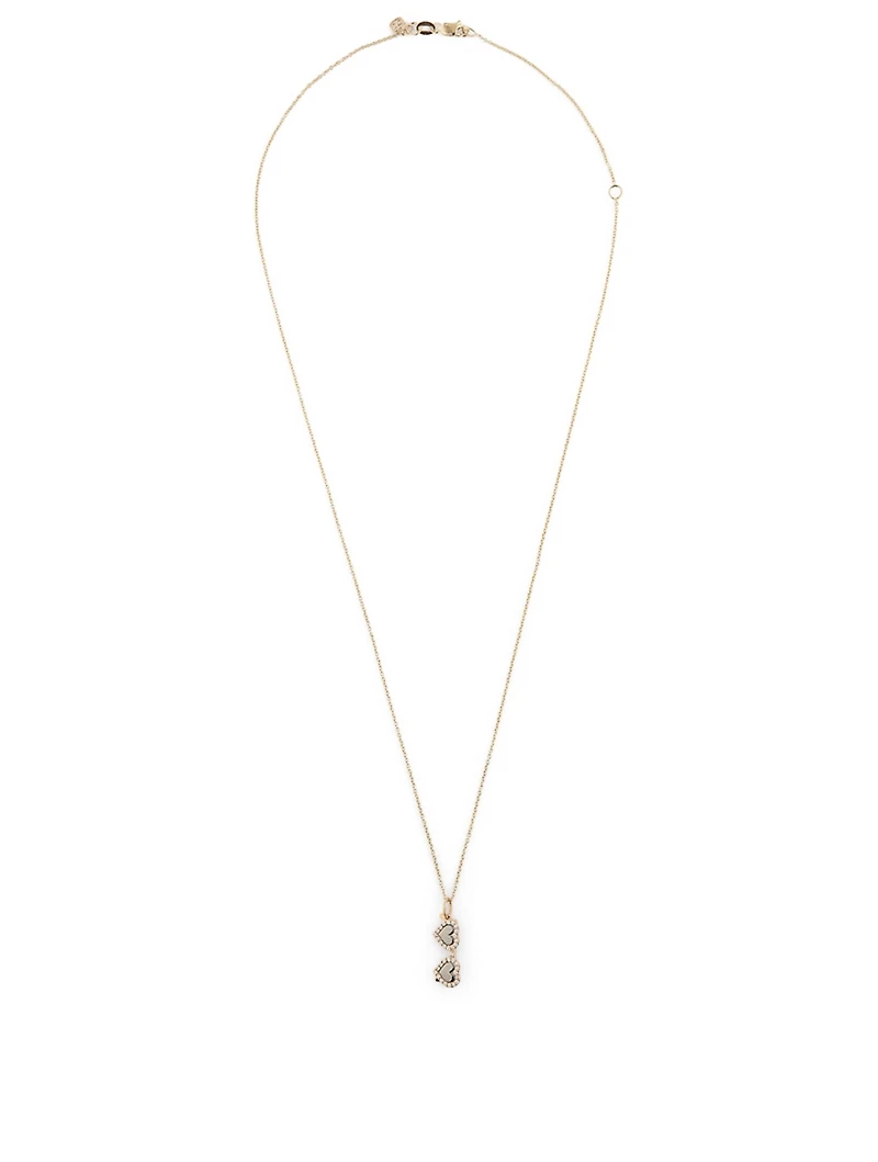 14K Gold Heart Sunglasses Necklace With Diamonds