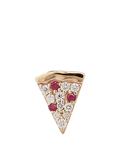 14K Gold Pizza Slice Earring With Diamonds And Rubies