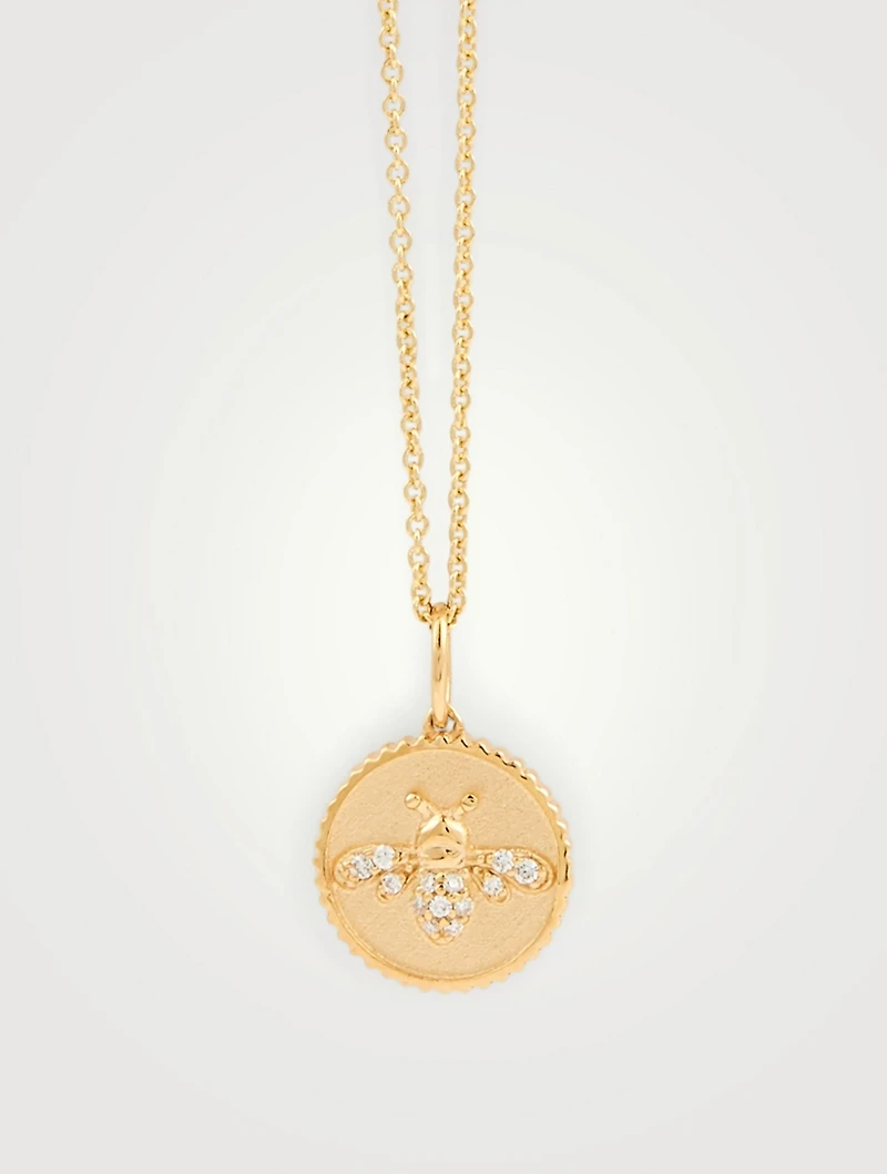 14K Gold Bee Coin Necklace With Diamonds
