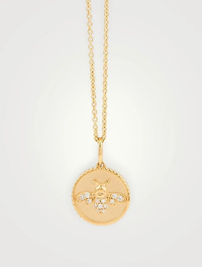 14K Gold Bee Coin Necklace With Diamonds