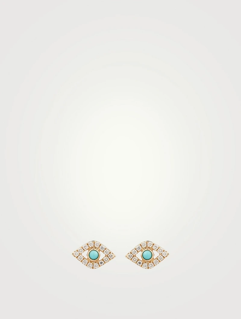 14K Gold Bezel Evil Eye Stud Earrings