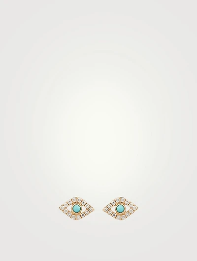 14K Gold Bezel Evil Eye Stud Earrings