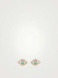 14K Gold Bezel Evil Eye Stud Earrings