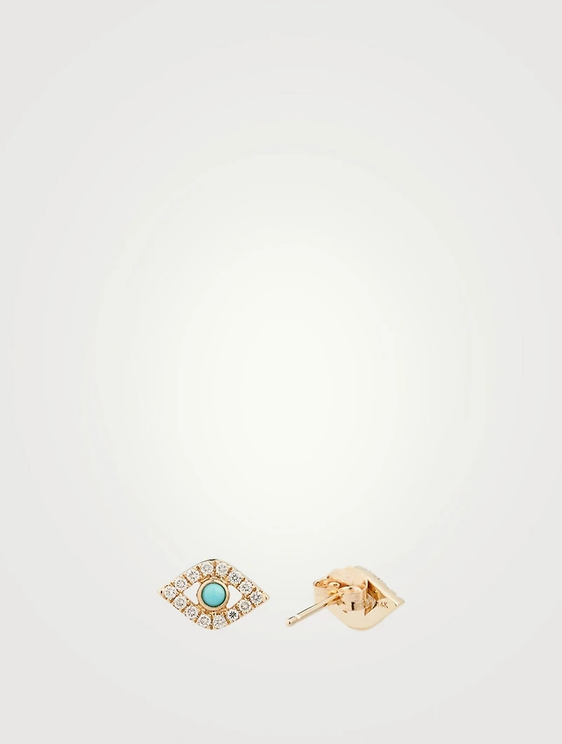14K Gold Bezel Evil Eye Stud Earrings