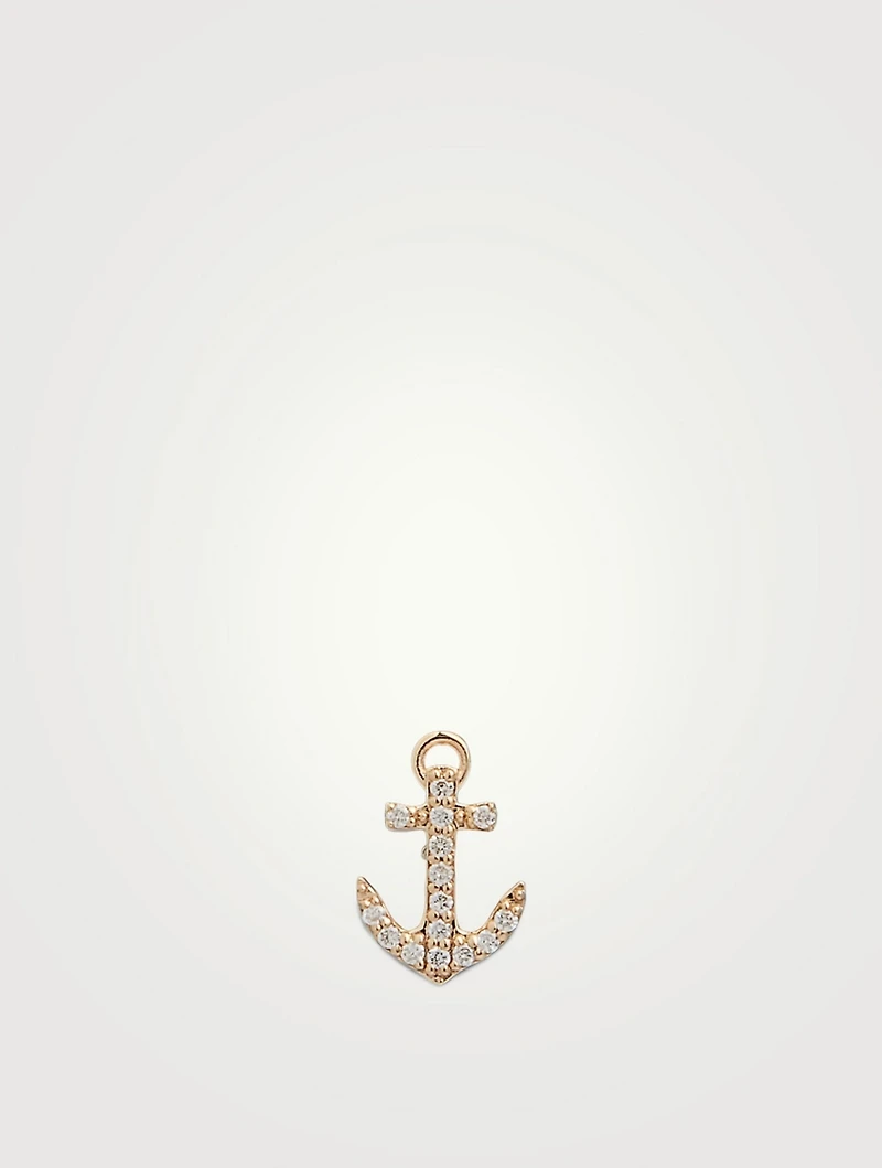 Tiny 14K Gold Anchor Stud Earring With Diamonds