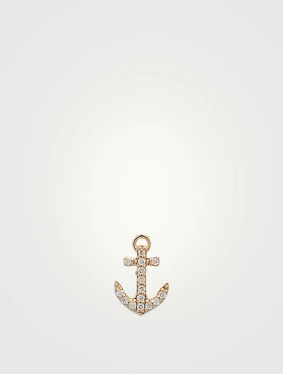 Tiny 14K Gold Anchor Stud Earring With Diamonds