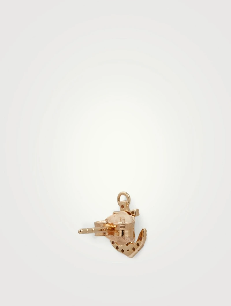 Tiny 14K Gold Anchor Stud Earring With Diamonds