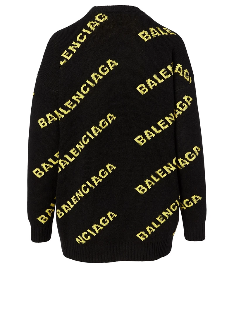 Wool Sweater Diagonal Logo Print