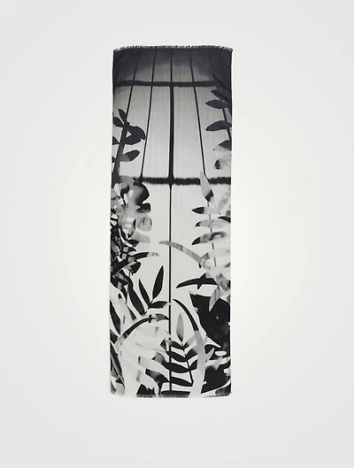 Cashmere And Silk Scarf In Leaf Print