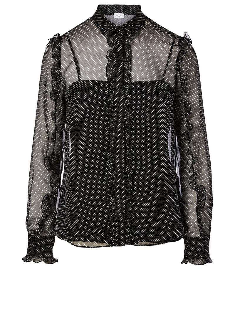 Silk Ruffle Blouse Mini Dot Print