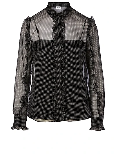 Silk Ruffle Blouse Mini Dot Print
