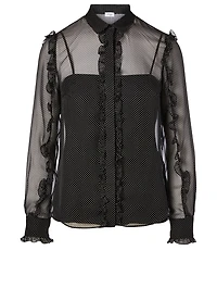Silk Ruffle Blouse Mini Dot Print