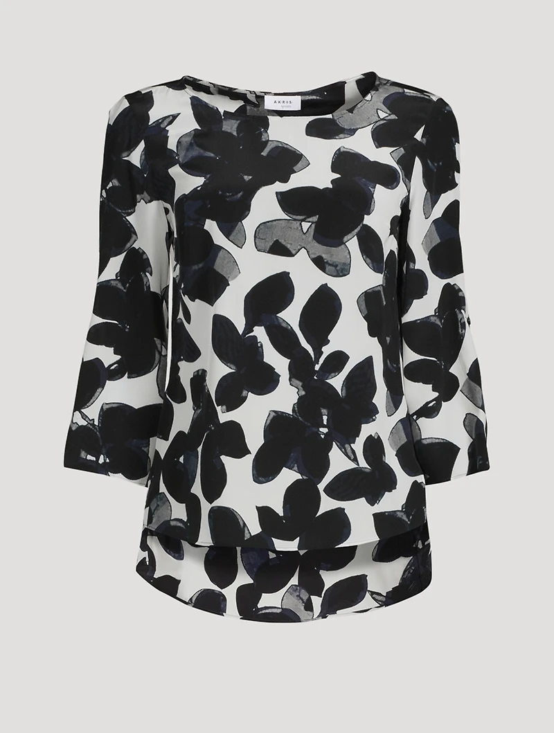 Silk Alice Three-Quarter Sleeve Top Magnolia Print