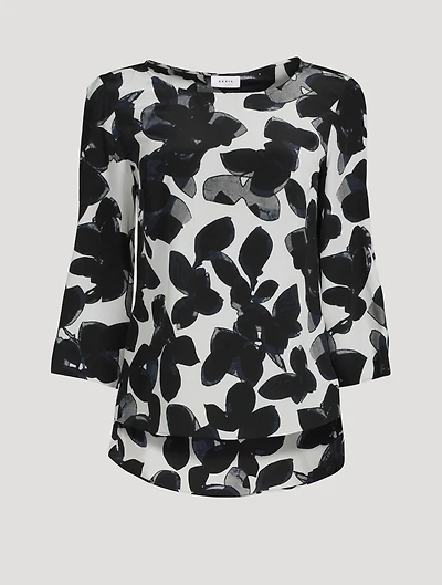 Silk Alice Three-Quarter Sleeve Top Magnolia Print