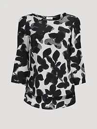 Silk Alice Three-Quarter Sleeve Top Magnolia Print