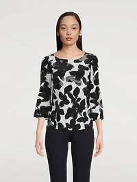 Silk Alice Three-Quarter Sleeve Top Magnolia Print