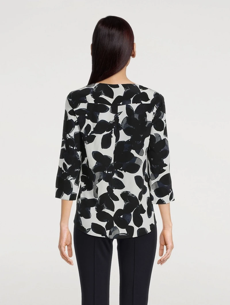 Silk Alice Three-Quarter Sleeve Top Magnolia Print