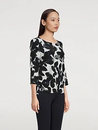 Silk Alice Three-Quarter Sleeve Top Magnolia Print