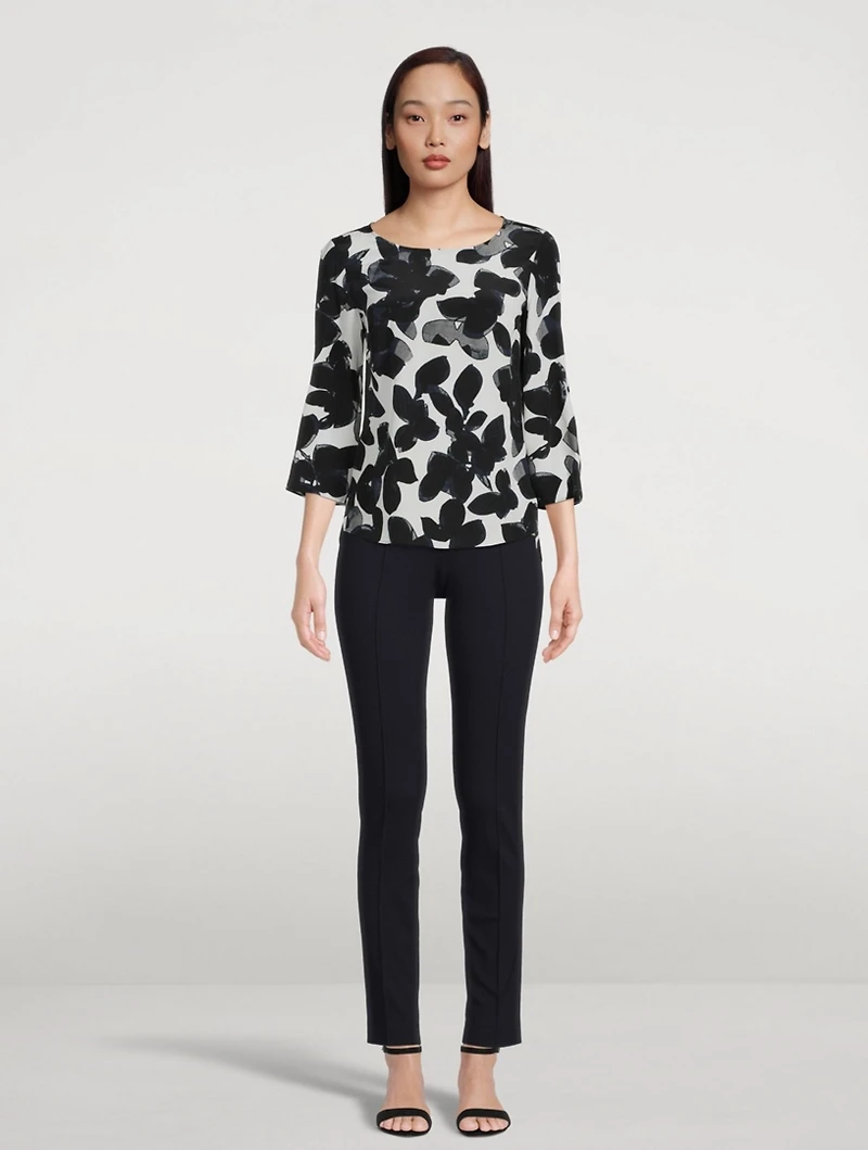 Silk Alice Three-Quarter Sleeve Top Magnolia Print