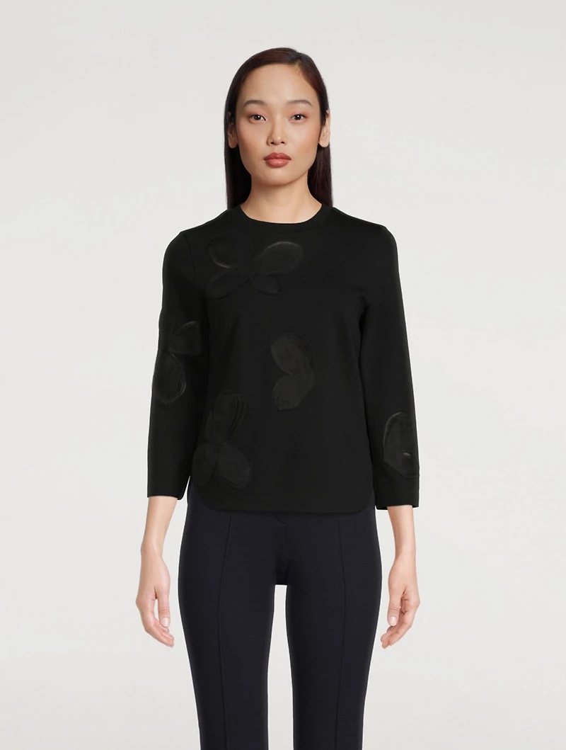 Magnolia Appliqué Three-Quarter Sleeve Jersey Top