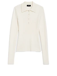 Wool Stretch Ribbed Polo Sweater
