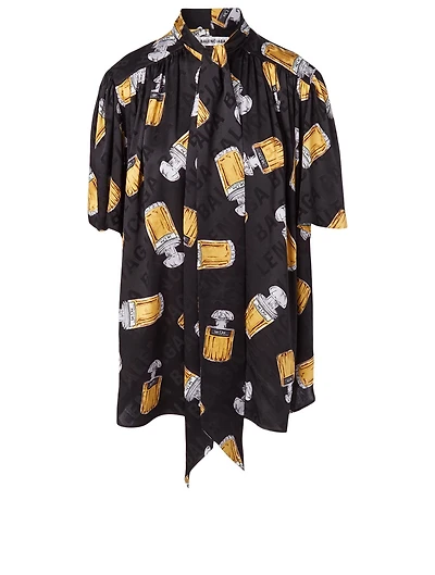 Silk Jacquard Short-Sleeve Blouse