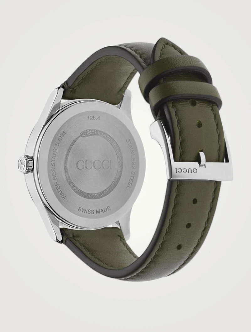 G-Timeless Stainless Steel Leather Strap Watch