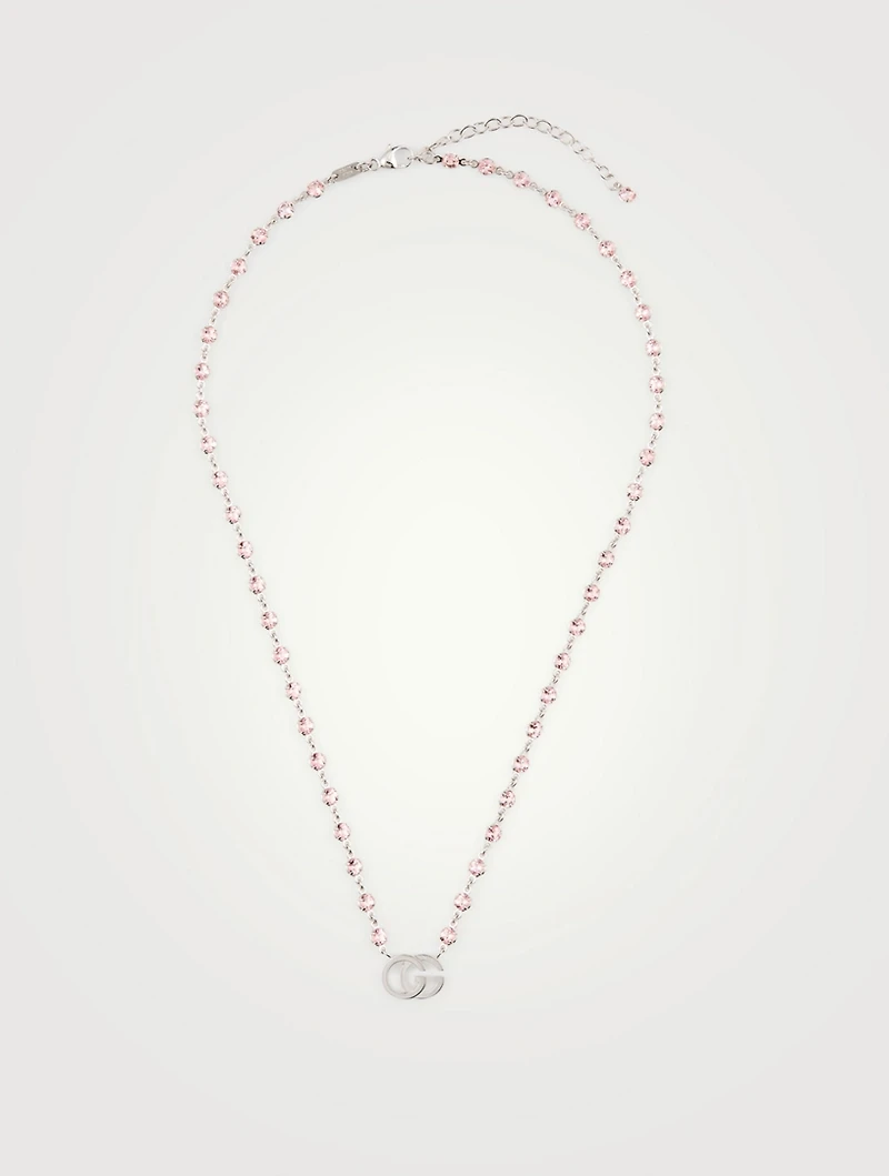 GG Running 18K White Gold Necklace With Pink Topaz