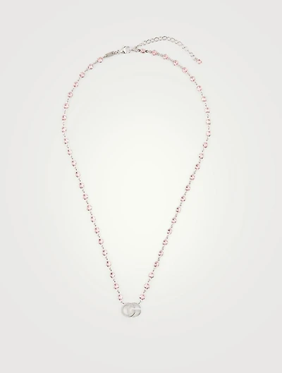 GG Running 18K White Gold Necklace With Pink Topaz