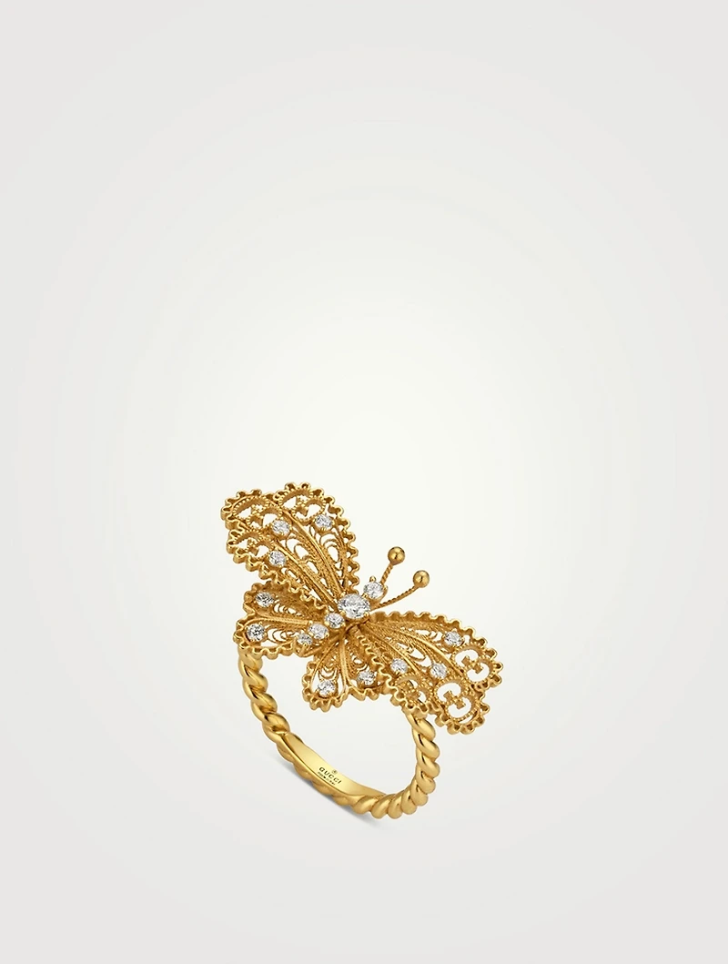 GG 18K Gold Butterfly Ring With Diamonds