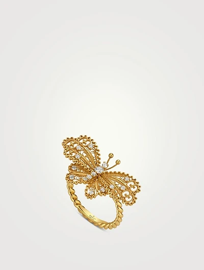 GG 18K Gold Butterfly Ring With Diamonds