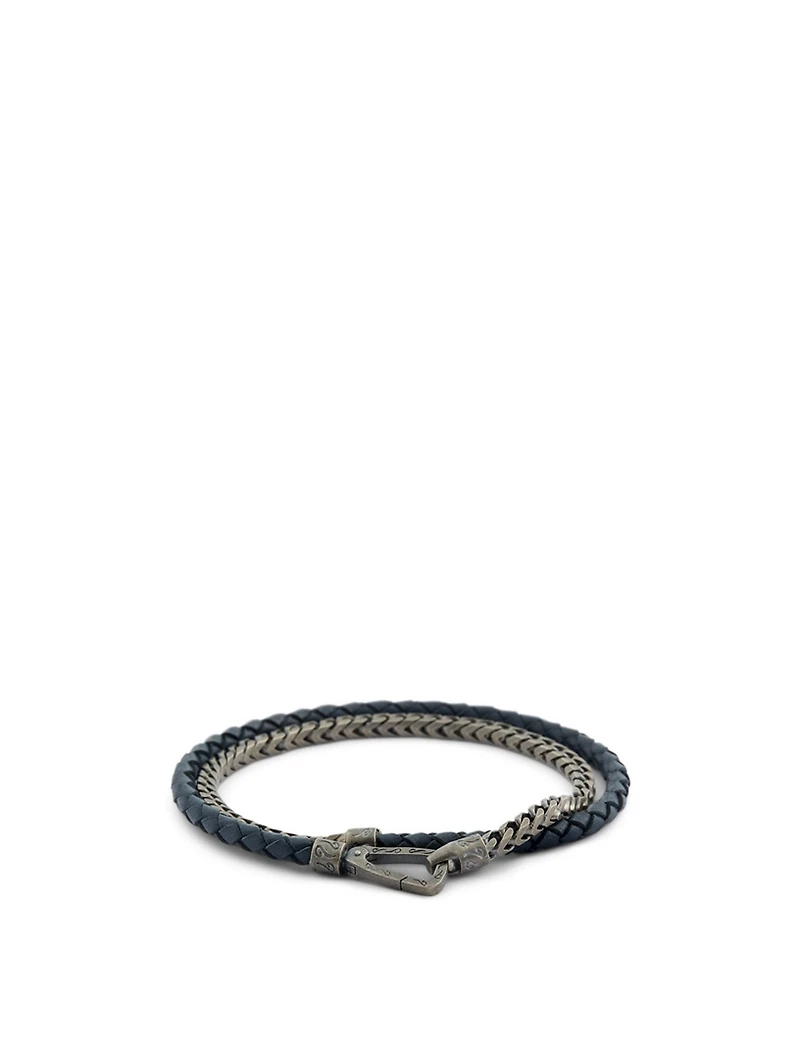 Lash Double Wrap Chain And Braided Leather Bracelet