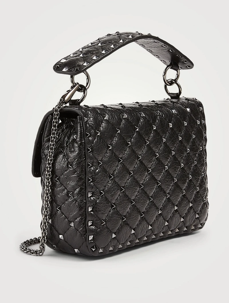 Medium Rockstud Spike Crinkled Leather Bag