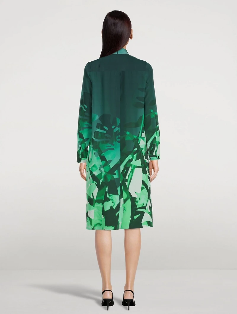 Silk Shirt Dress Leaf Print