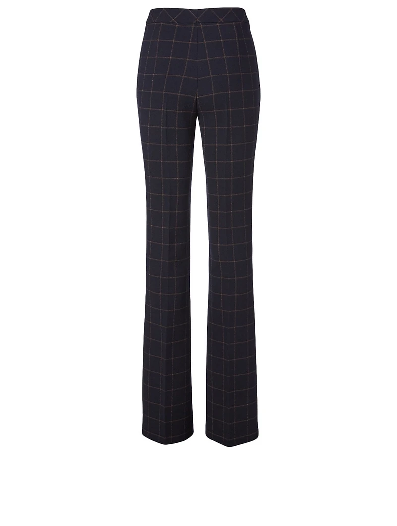 Wool Bootcut Pants Plaid Print