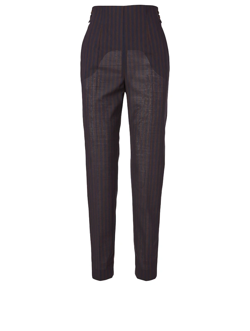 Wool High-Waisted Pants Striped Print