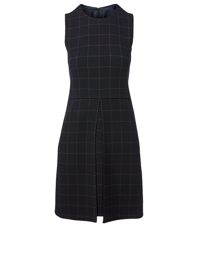 Wool Sleeveless A-Line Dress Plaid Print