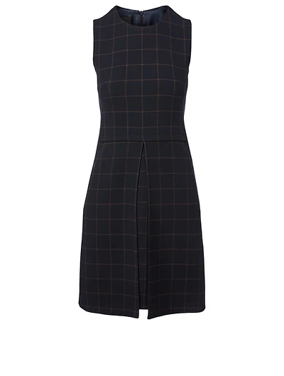 Wool Sleeveless A-Line Dress Plaid Print
