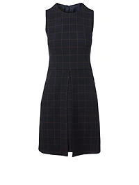 Wool Sleeveless A-Line Dress Plaid Print