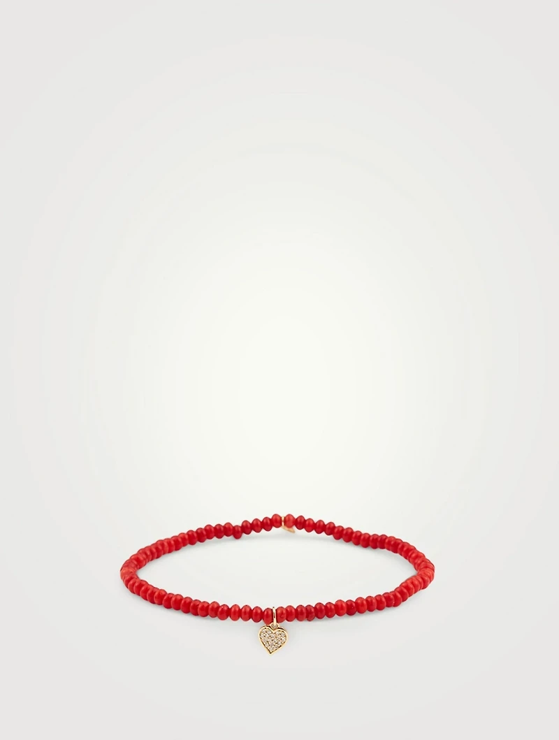 Beaded Bracelet With 14K Gold Diamond Heart Charm