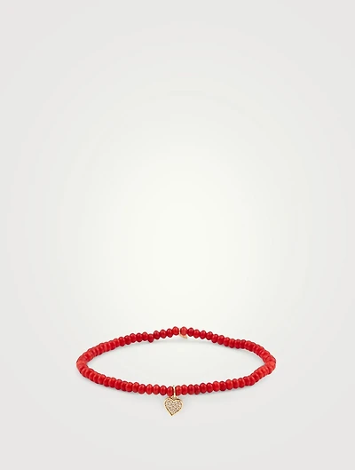 Beaded Bracelet With 14K Gold Diamond Heart Charm