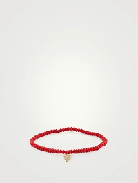 Beaded Bracelet With 14K Gold Diamond Heart Charm