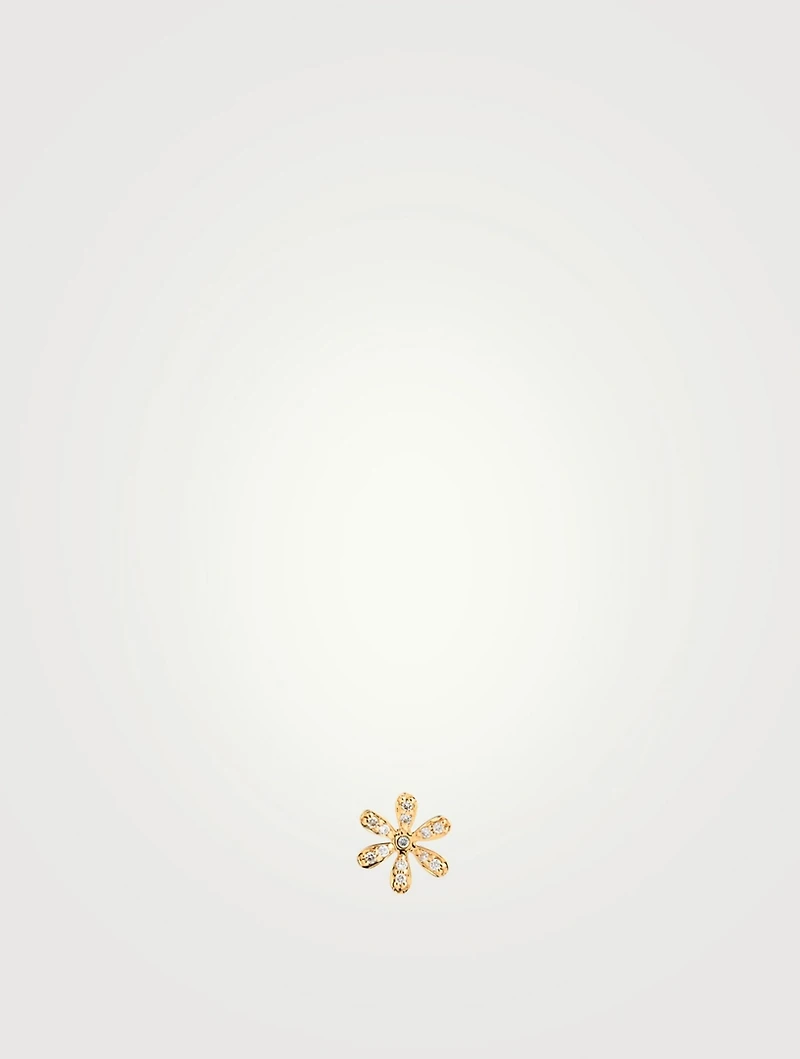 14K Gold Daisy Stud Earring With Diamonds