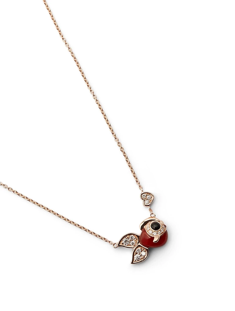 Petite Qin Qin Necklace With Diamonds, Onyx And Red Agate