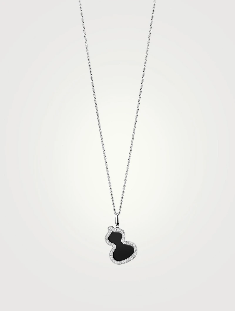 Wulu 18K White Gold Pendant With Diamonds And Onyx