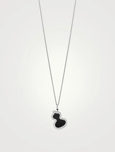 Wulu 18K White Gold Pendant With Diamonds And Onyx