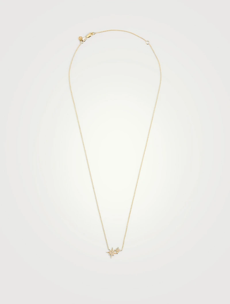 14K Gold Double Starburst Necklace With Diamonds