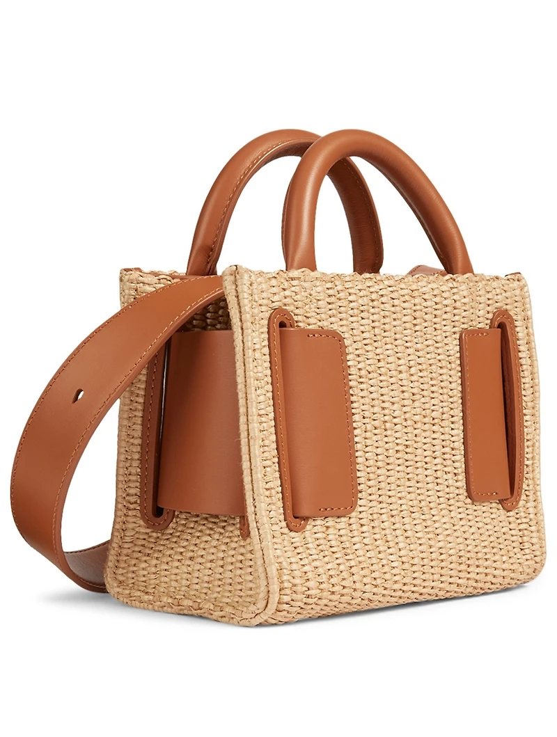 Bobby 18 Leather And Raffia Top Handle Bag