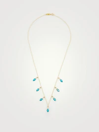 18K Gold Marquise Dangle Necklace With Diamonds and Turquoise