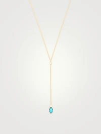 18K Gold Marquise Lariat Necklace With Diamonds and Turquoise
